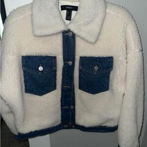 Forever 21 Women's White and Blue Sherpa Jacket